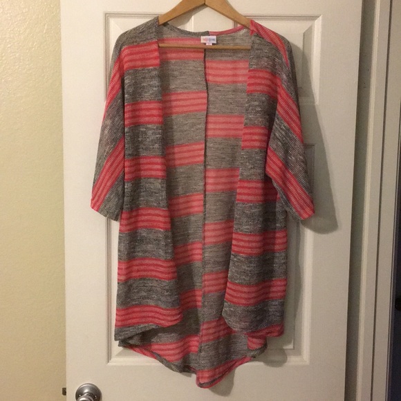 LuLaRoe Tops - Small Pink and Grey LuLaRoe Lindsay Kimono